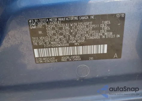 2011 Toyota Rav4 Limited from USA, damaged, VIN 2T3YF4DVXBW068948